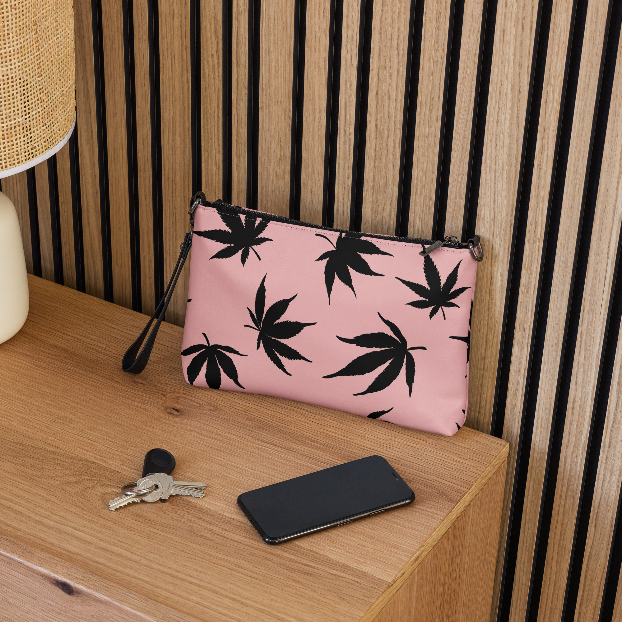 Pink Cannabis Leaf Crossbody Bag