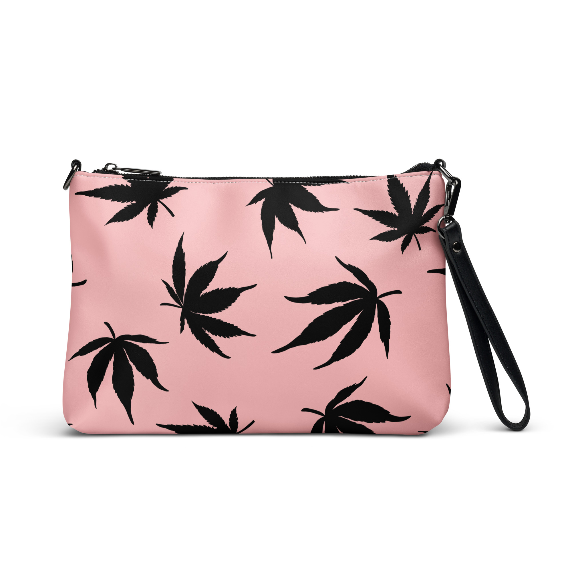 Pink and Black Pot Leaf - Crossbody Bag