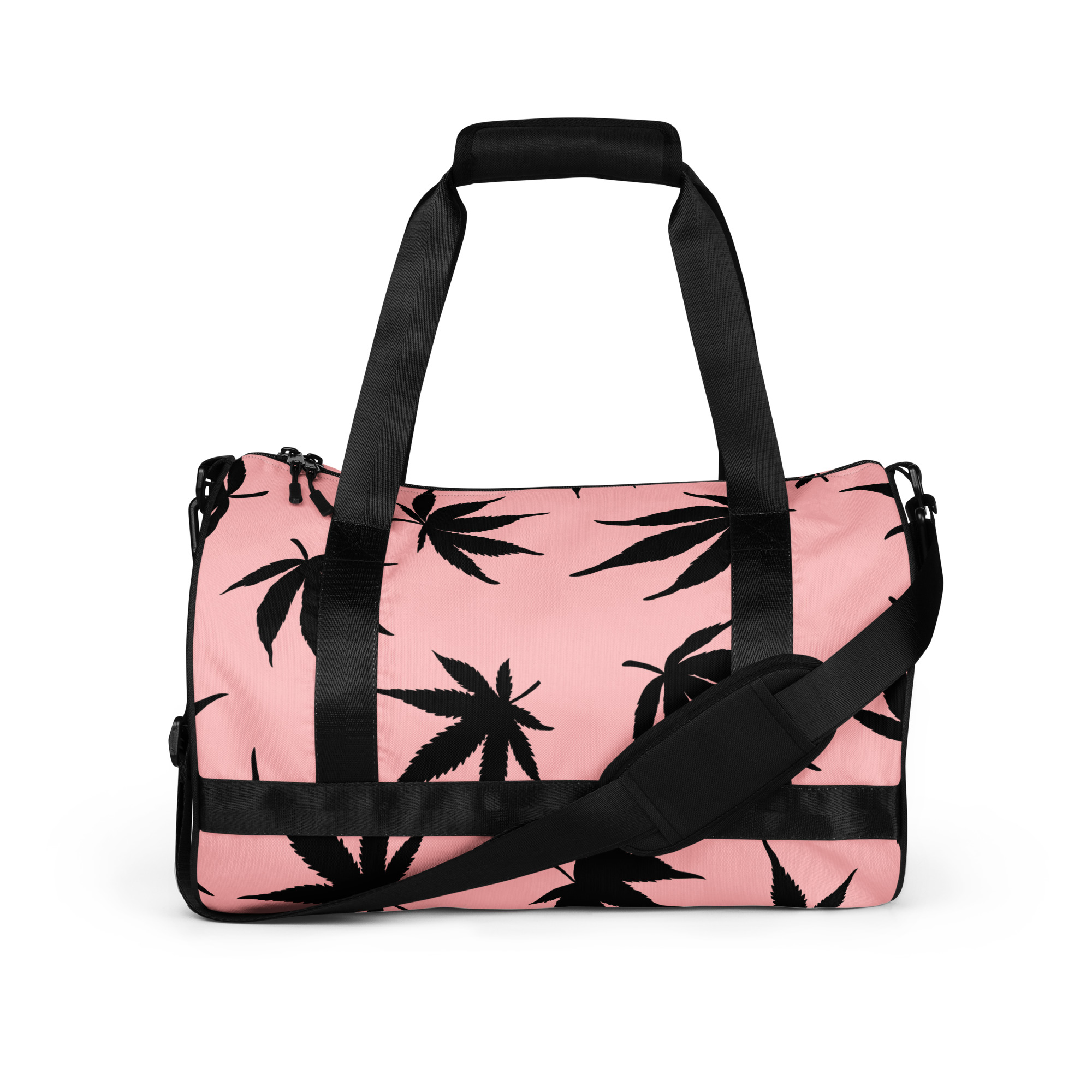 Pink and Black Pot Leaf Gym Bag