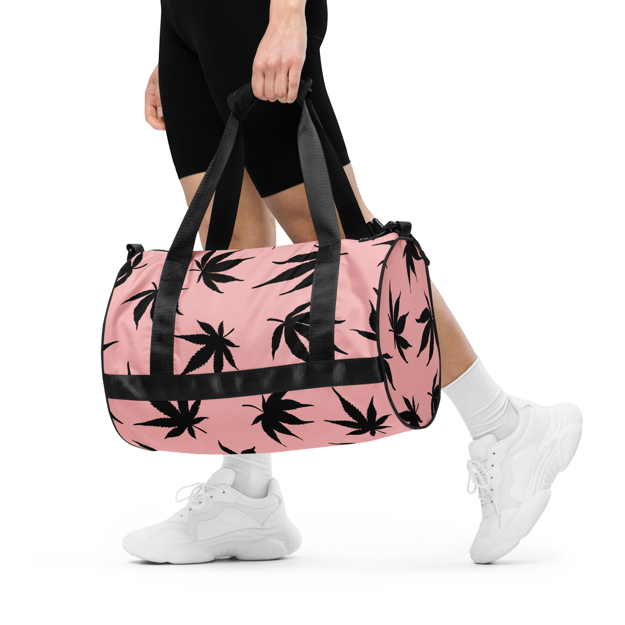 Pink and Black Pot Leaf – Gym Bag