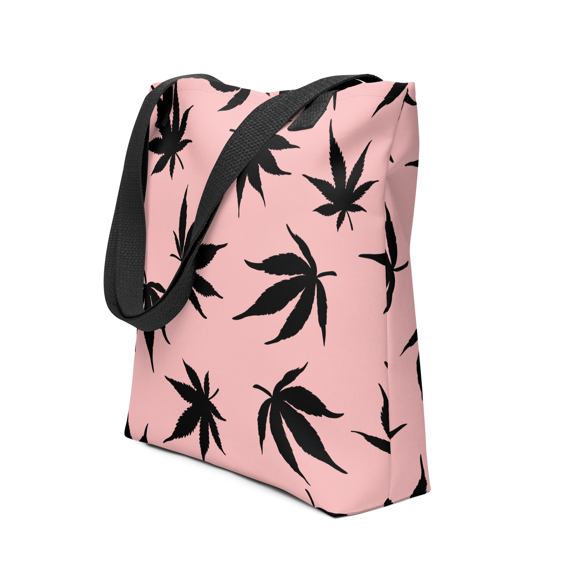 Pink and Black Pot Leaf – Tote bag side view