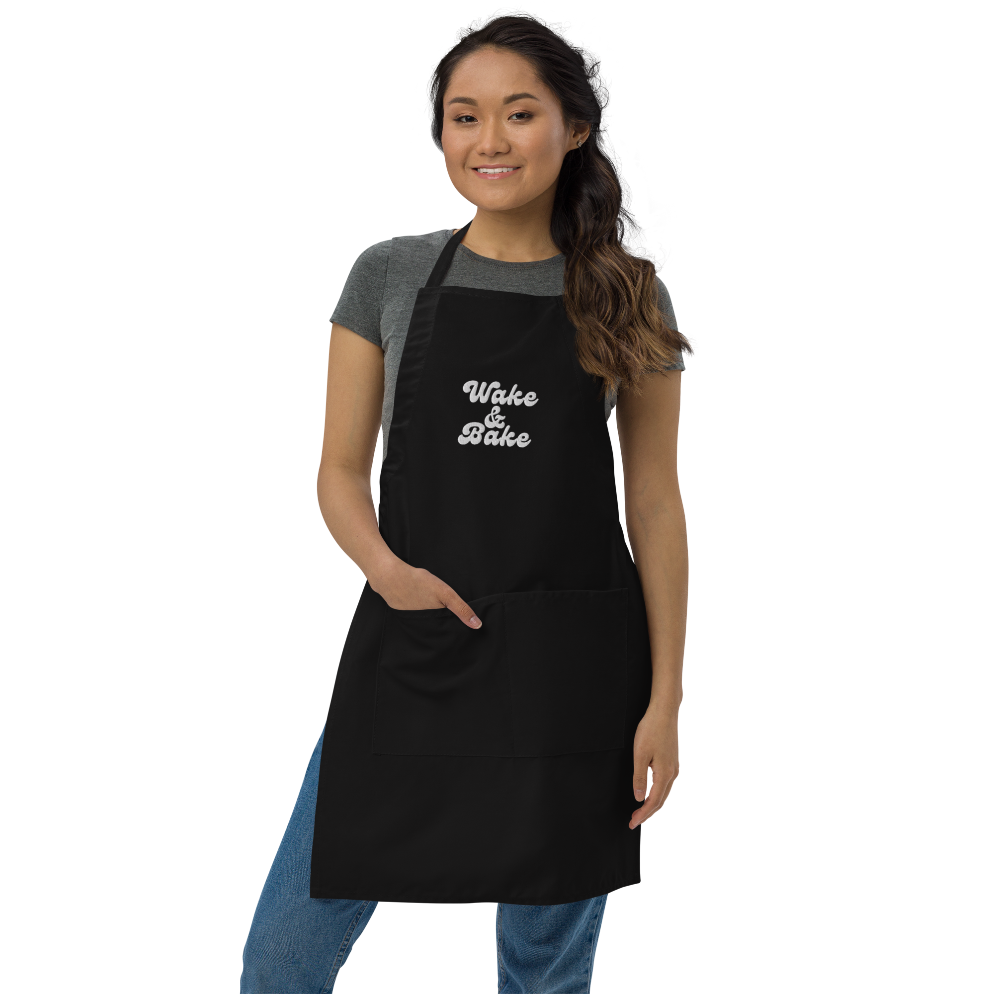 Wake and Bake Black Embroidered Apron