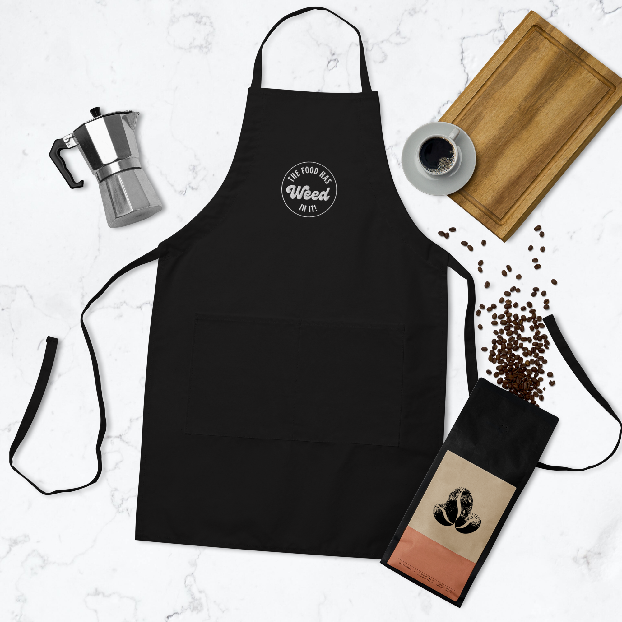 The Food Has Weed In It Black Embroidered Apron