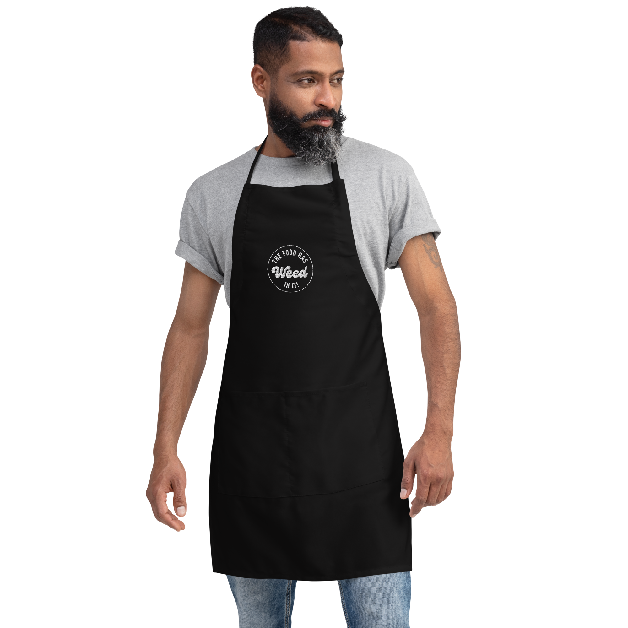 The Food Has Weed In It Black Embroidered Apron