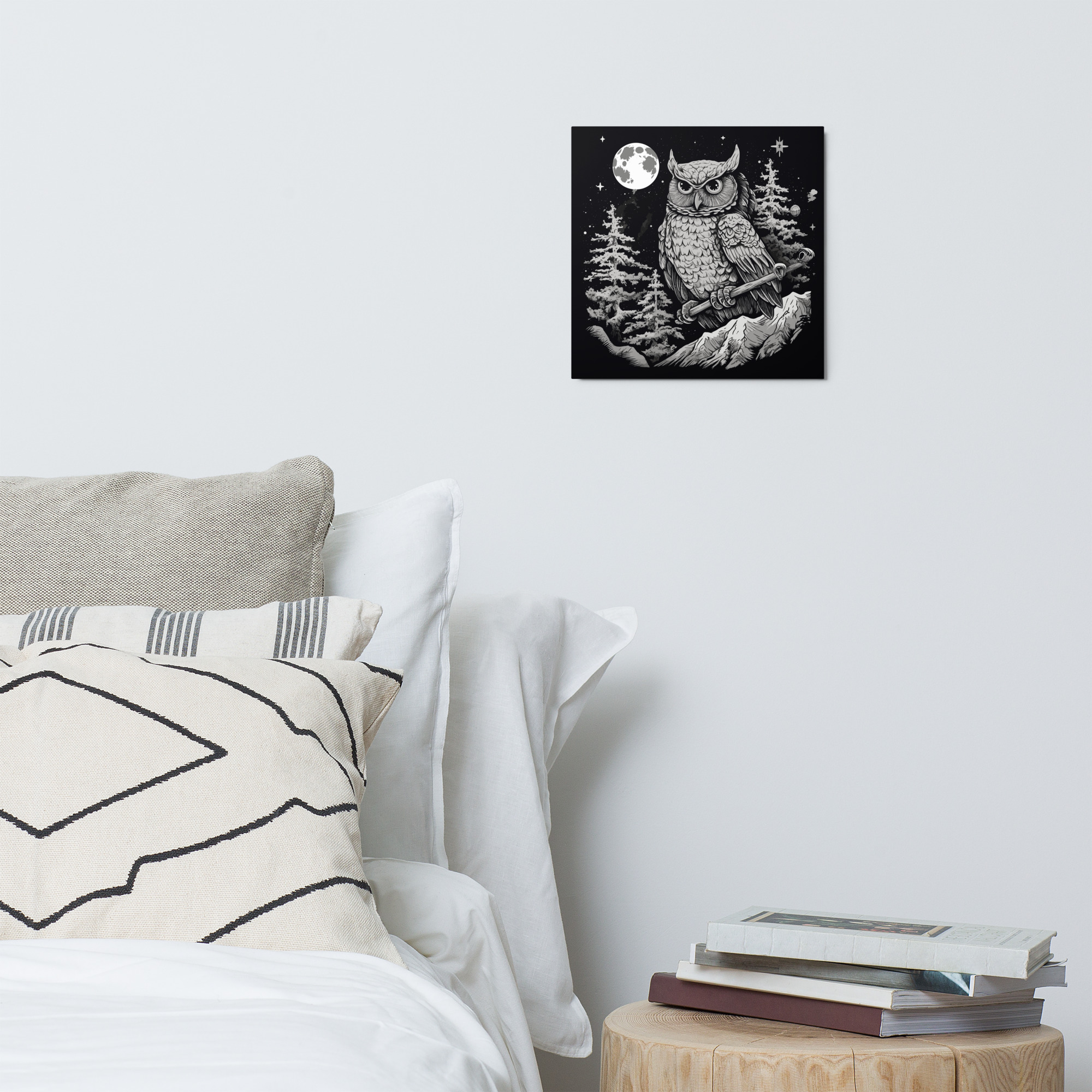 Custom Black and White Owl Metal Print on Wall